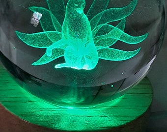 Nine Tail Fox Glass Sphere with Light Stand
