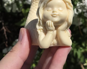 Tagua Nut Mermaid Carving, Ivory Finish