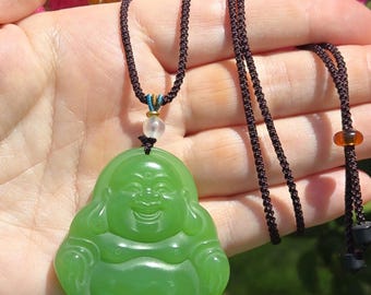 Laughing Buddha Necklace, Jade Buddha Crystal