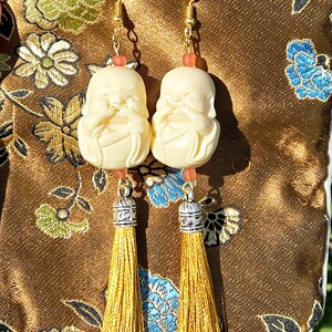 Buddha Speak No Evil Earrings, Tagua Nut Buddha Earrings