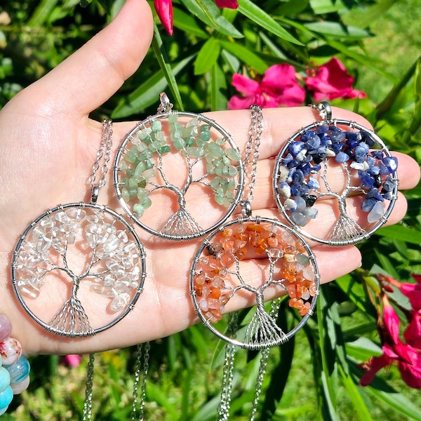 Crystal Tree Of Life Tree Of Life Pendant Necklace With 7 Chakra Gemstones - Natural Healing Crystal Crystal Necklaces For Women