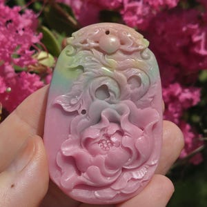 Yanyuan Agate Phoenix and Lotus Pendant