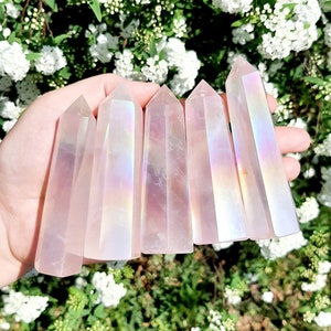Aura Rose Quartz Towers, Angel Aura Rose Quartz Crystal , Rose Quartz Tower