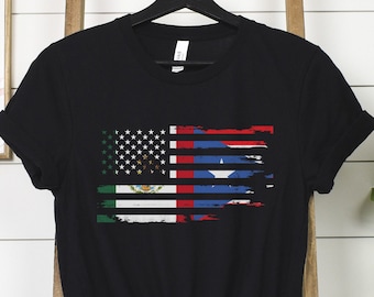 Mexican Puerto Rican American Flag T-Shirt, USA Puerto Rico Mexico Tee, Flag of Puerto Rico, Mexican Heritage Tee, Puerto Rican Mexican Tee
