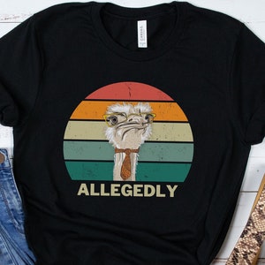 Allegedly Funny Ostrich Short Sleeve T-Shirt, Ostrich Glasses Tie Tee, Funny Bird t-shirt, Canadian Comedy shirt, Ginger and Boots funny tee