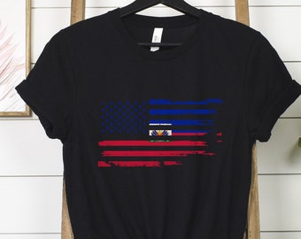 Haitian American Flag T-Shirt, USA Flag of Haiti Tee, Haitian Heritage Shirt, Proud Haitian Shirt, Haitian Ancestry Tee, Haiti USA T-Shirt