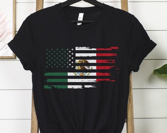 Mexican American Distressed Flag Shirt, USA Mexico Flag Tee, Mexican Heritage American Flag Shirt, Hispanic Heritage Month Shirt