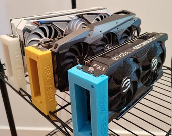 GPU hanger / stand / mount for wire rack shelves mining rig with hole for installing 12cm fan video output(Displayport/HDMI) possible