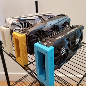 GPU hanger / stand / mount for wire rack shelves mining rig with hole for installing 12cm fan video output(Displayport/HDMI) possible