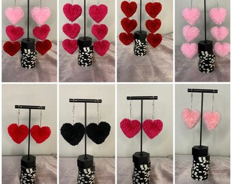 Valentines Heart Poof Dangle Earrings present for her girlfriend fiancé wife