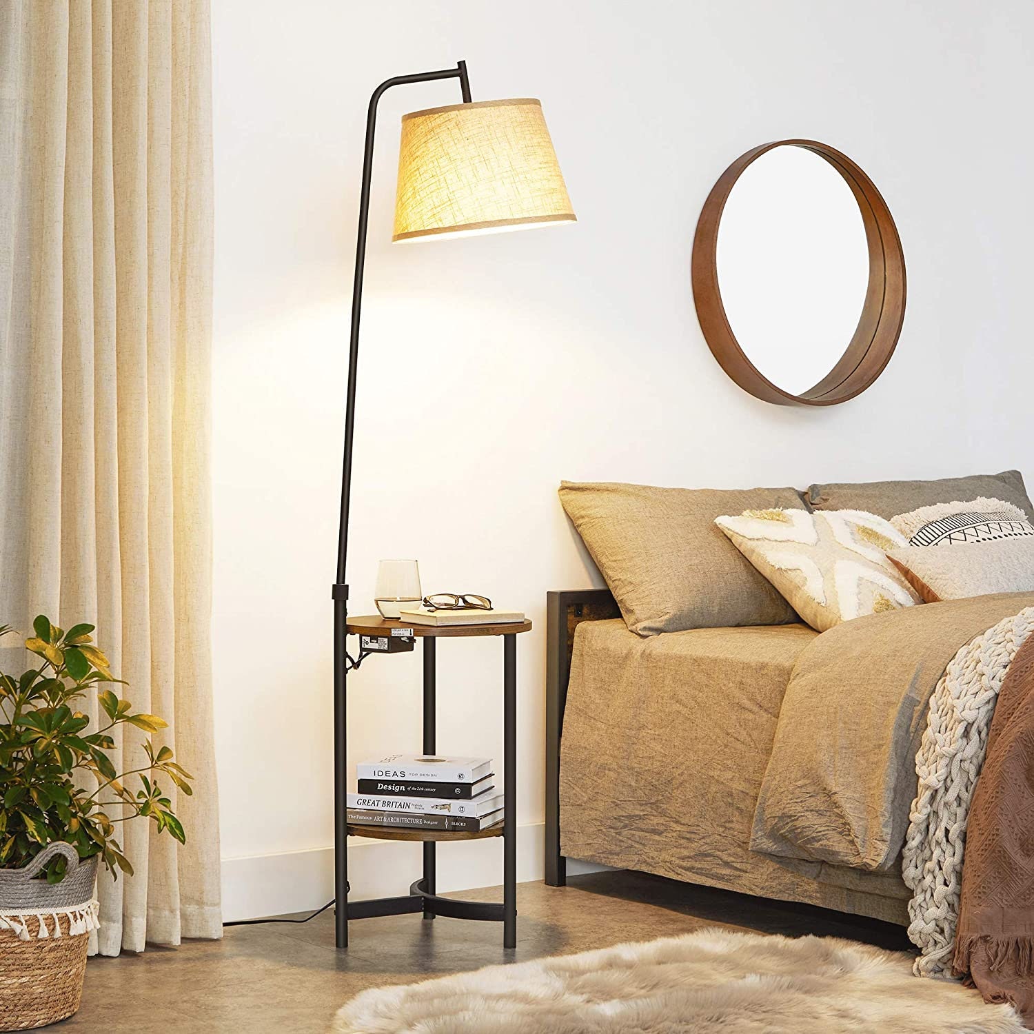 Floor Lamp With Storage Shelves and Lamp Shade Bedside Table Etsy