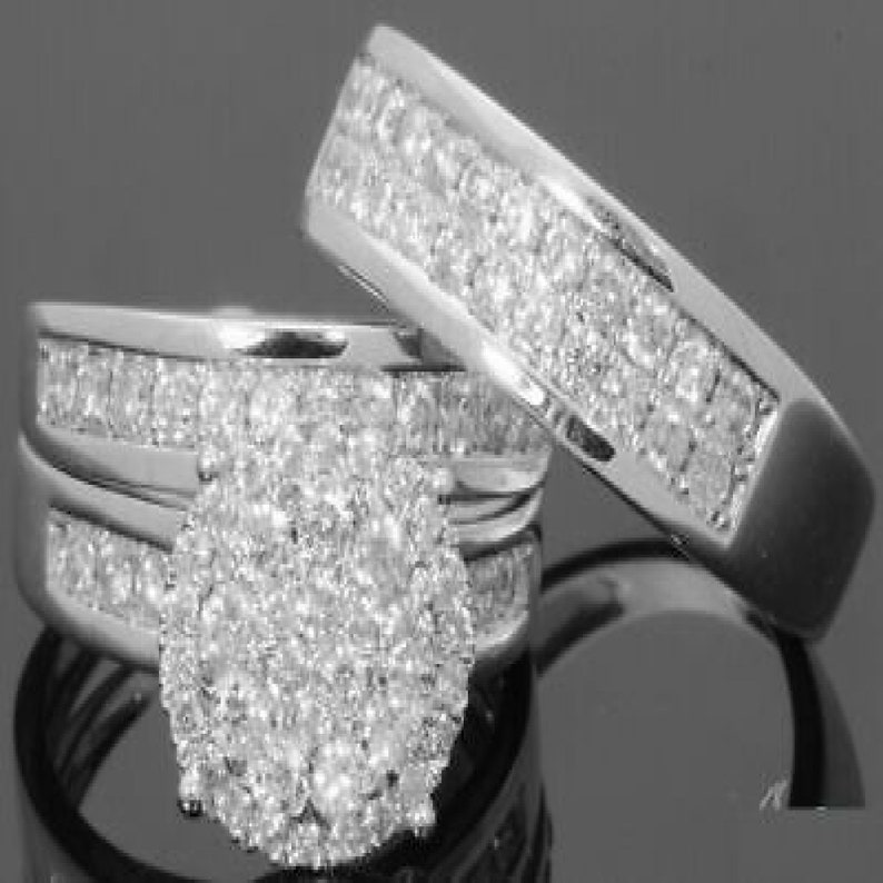 14k White Gold Over Solid 925 Sterling Silver White Diamond Etsy