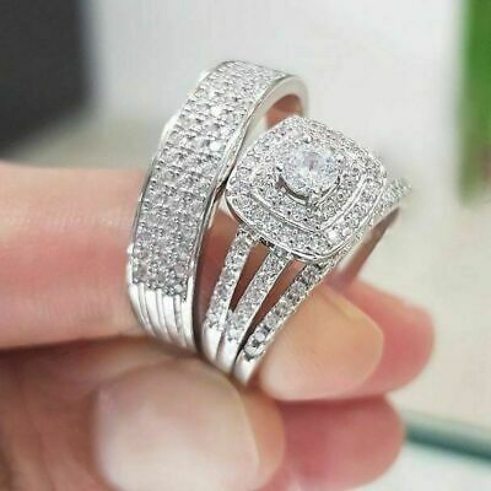 2.00CT Wedding Trio His Her Bridal Band Engagement Ring Set Etsy