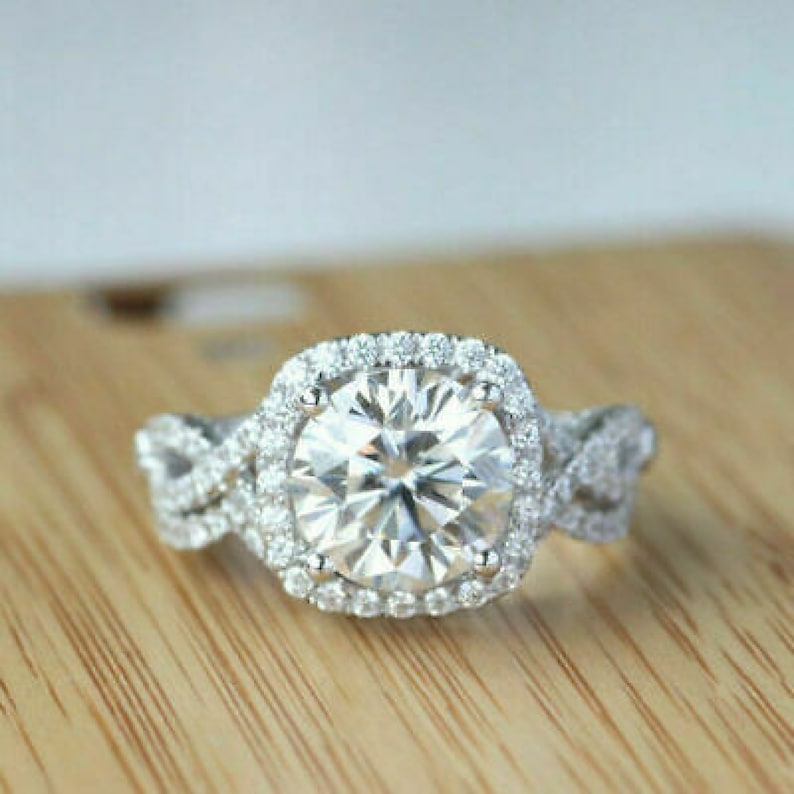 14K White Gold Over Pure 925 Sterling Silver 2 CT Round Cut Wedd 14K White Gold Over Pure 925 Sterling Silver 2 CT Round Cut Wedd