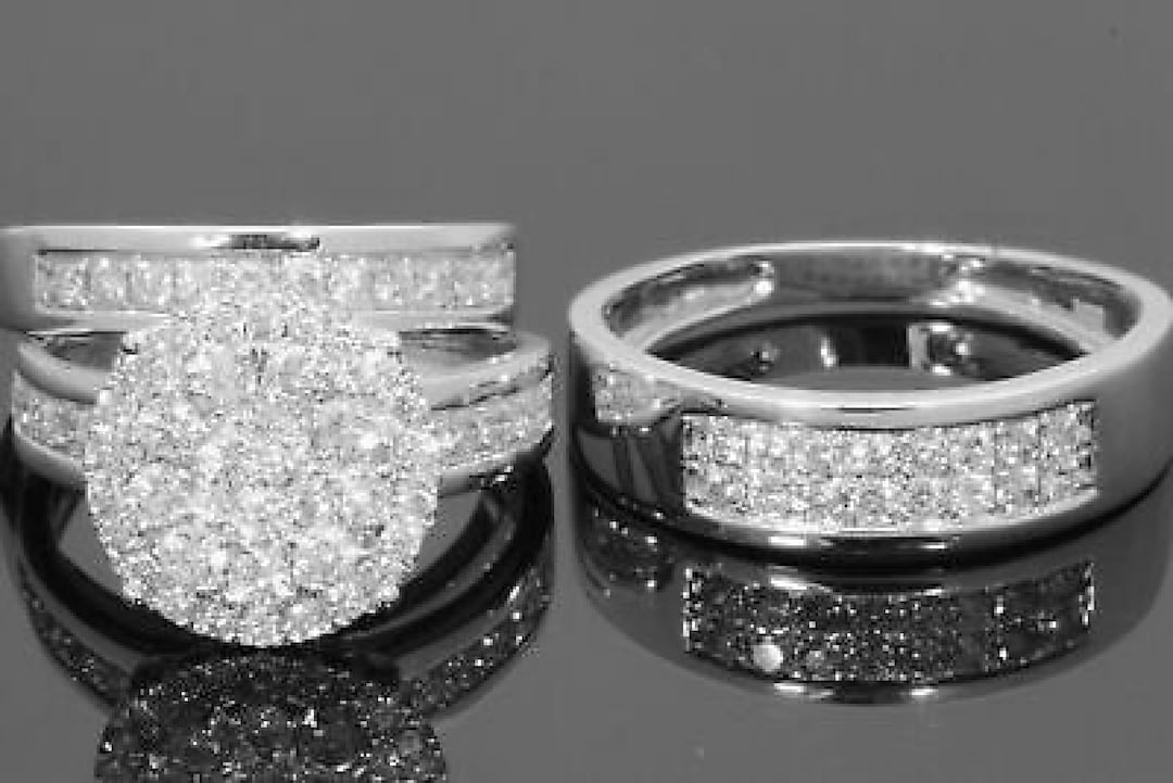 2CT Diamond Wedding Trio Set His/her Engagement Bridal Ring Etsy