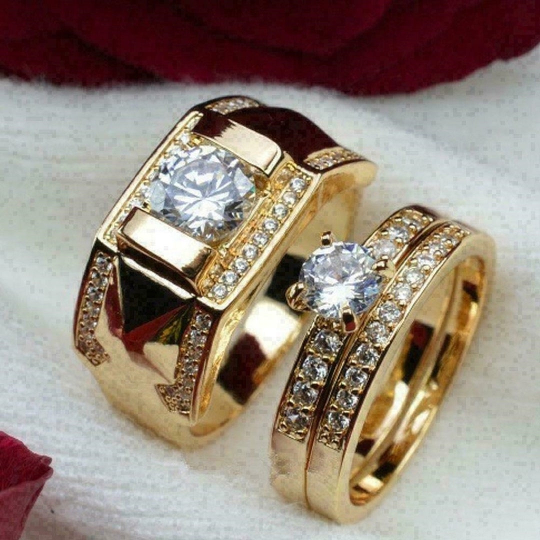 3ct His/her Diamond Trio Bridal Engagement Wedding Ring Set - Etsy