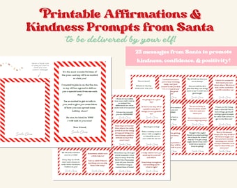 Printable Elf Affirmations & Kindness Prompts from Santa - 25 pack / Christmas Holiday Parent DIY / Digital Download / Cute Retro Positivity