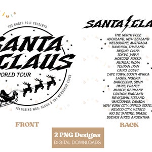 Santa Claus World Tour - 2 Sided Design / PNG Sublimation Digital Download / Retro Rock Concert Christmas / Commercial License