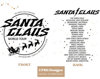 Santa Claus World Tour - 2 Sided Design / PNG Sublimation Digital Download / Retro Rock Concert Christmas / Commercial License