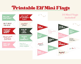 Printable Elf Mini Pennant Flags - 24 pack / Christmas Holiday Props Parent DIY / Digital Download / Cute Retro