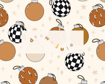 Hip Ornaments - Neutral / Seamless Pattern Digital Download / Retro Groovy Boho Holiday Christmas Punk Checker Muted / Commercial License