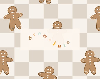 Gingerbread Checkers / Seamless Pattern Digital Download / Neutral Retro Boho Punk Holiday Gender Neutral Boy / Commercial License