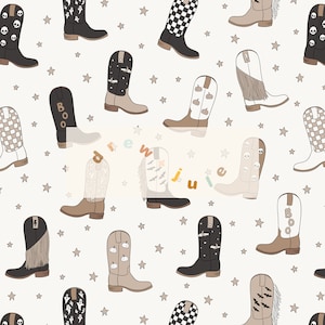 Halloween BOOts / Seamless Pattern Digital Download / Retro Groovy Halloween Fall Spooky Neutral Cowboy Western / Commercial License
