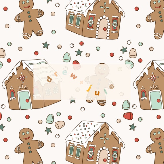Gingerbread House / Seamless Pattern Digital Download / Neutral Retro Boho  Groovy Holiday Christmas Gender Neutral Boy / Commercial License 