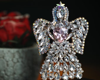 Celestial Angel Christmas Decoration (Crystal Clear, Lt. rosa), Handmade Celestial Angel Christmas decor from clear rhinestones.