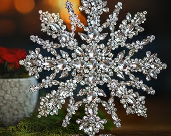 Starry Snowflake Decor (Crystal Clear), Handcrafted Christmas  decoration snowflake from rhinestones.