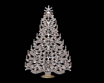 Sparkling Pinnacle Christmas Tree (Crystal Clear), Handmade tabletop Christmas tree with clear crystals.