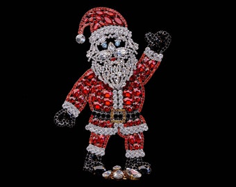 Waving Santa Claus (Red, Clear, Black), Handmade Santa Claus from sparkling red and crystal rhinestones.