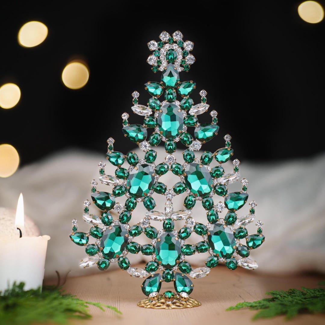 チェコガラス/ガラスツリー/キャンドル/卓上/クリスマス/ライン