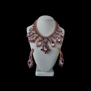 Pink womens necklace and earring set Absolue, jewelry set, earring, necklace