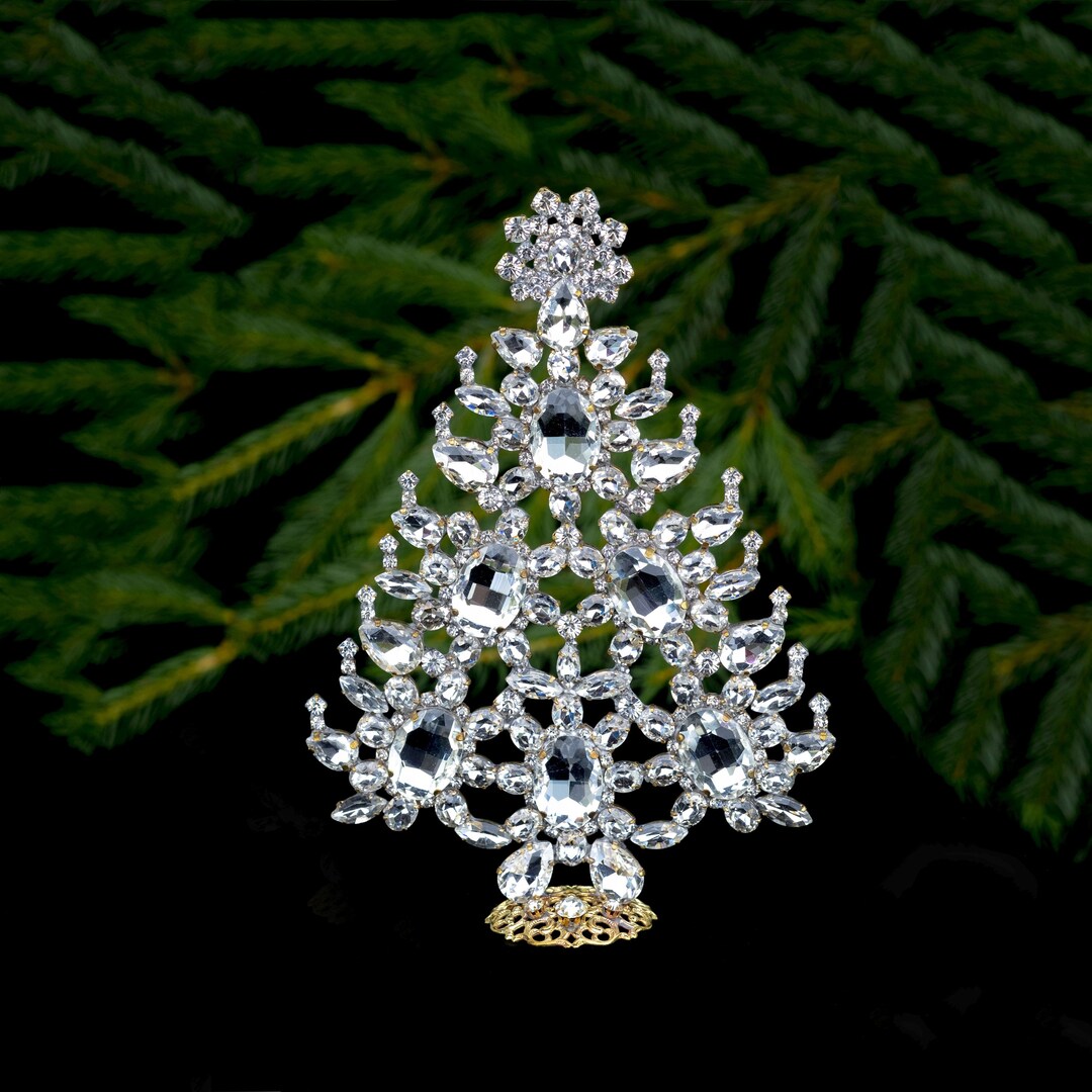 Table Top Christmas Tree Ornament Made With Clear Czech Rhinestone Crystals, Handcrafted to