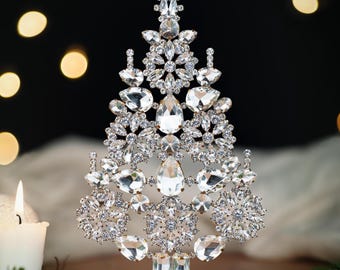 Handcrafted Rhinestone Christmas Tree Ornament, Czech Crystal Wreaths