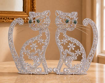 Crystal Cat Figurine: Handcrafted Rhinestone Decor, Czech Design