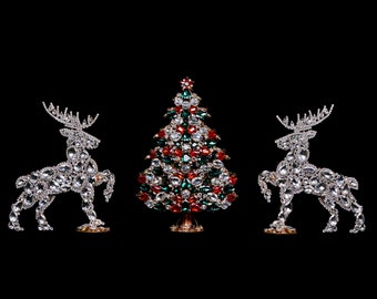 3D Christmas tree with Two Reindeers ( Festive Color), Czech handmade set of 3D Christmas Tree and twoo reindeers.