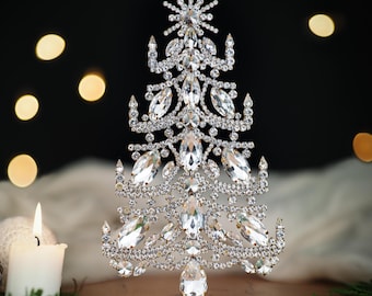 Handcrafted Crystal Rhinestone Christmas Tree, Bethlehem Tabletop Decor