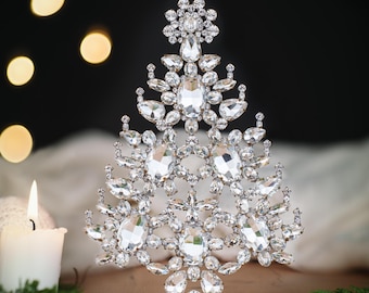 Czech Rhinestone Crystal Christmas Tree, Tabletop Ornament