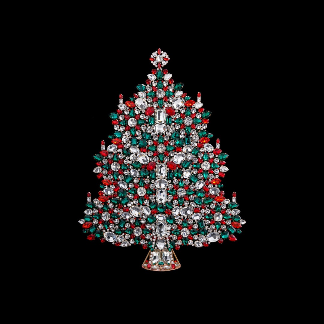 Bountiful Table Top Christmas Tree, Handcrafted With Clear, LT Siam and