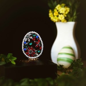 Floral Easter egg, Vintage Easter Egg Decoration rhinestone Easter Egg, Czech Crystal Easter Egg ornaments rhinestone Egg Easter
