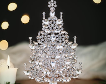 Czech Rhinestone Christmas Tree, Handmade Tabletop Decor