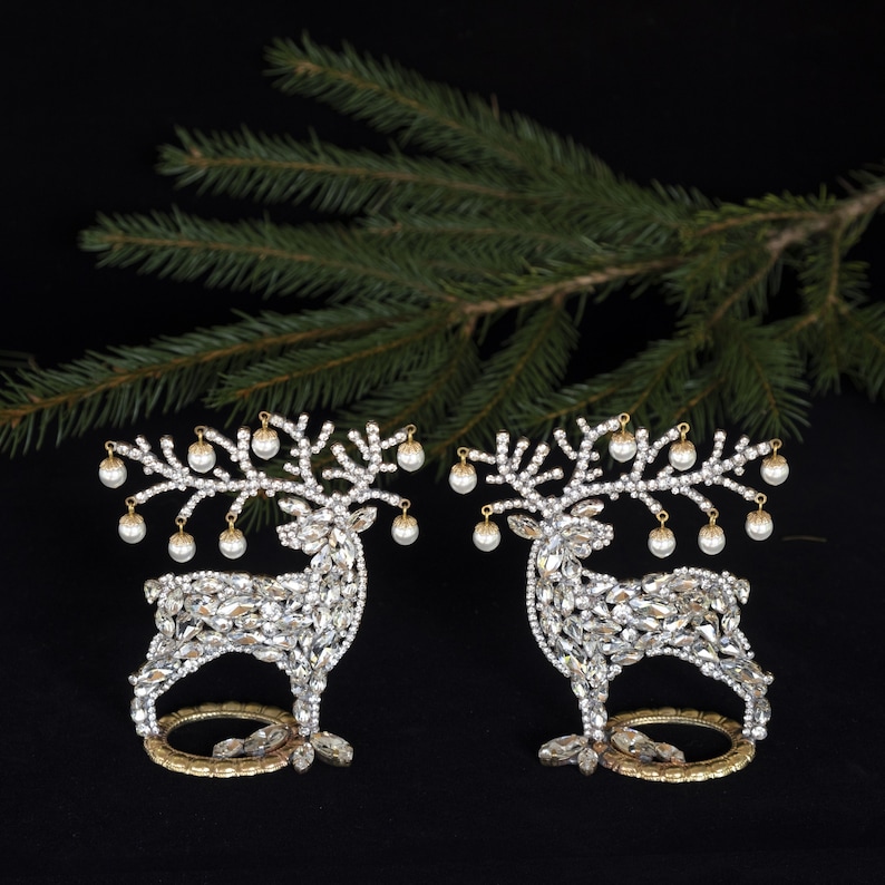 Czech rhinestone reindeer,  rhinestone Christmas decoration