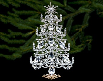 Bethlehem Tischdeko Weihnachtsbaum, handgefertigt mit klarem tschechischen Strass Glaskristall Ornamentdekorationen.