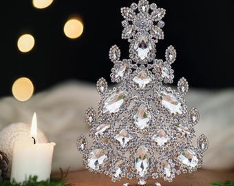Czech Rhinestone Crystal Christmas Tree, Glass Tabletop Decoration