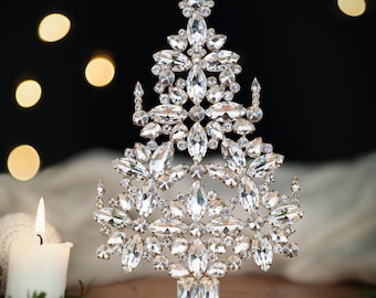 Czech Rhinestone Christmas Tree: Handcrafted Tabletop Decor