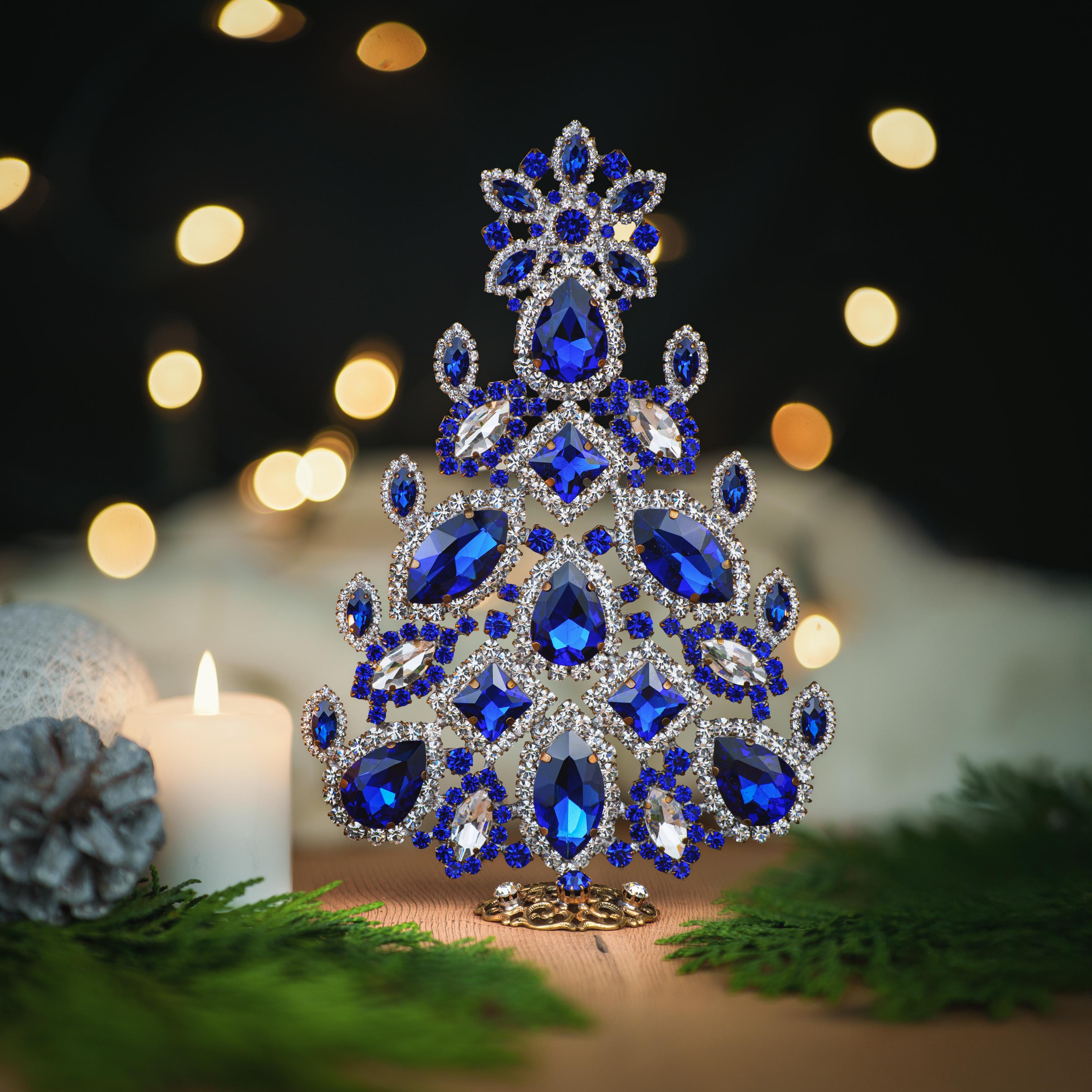 チェコ製ラインストーンクリスタルクリスマスツリー、サファイア