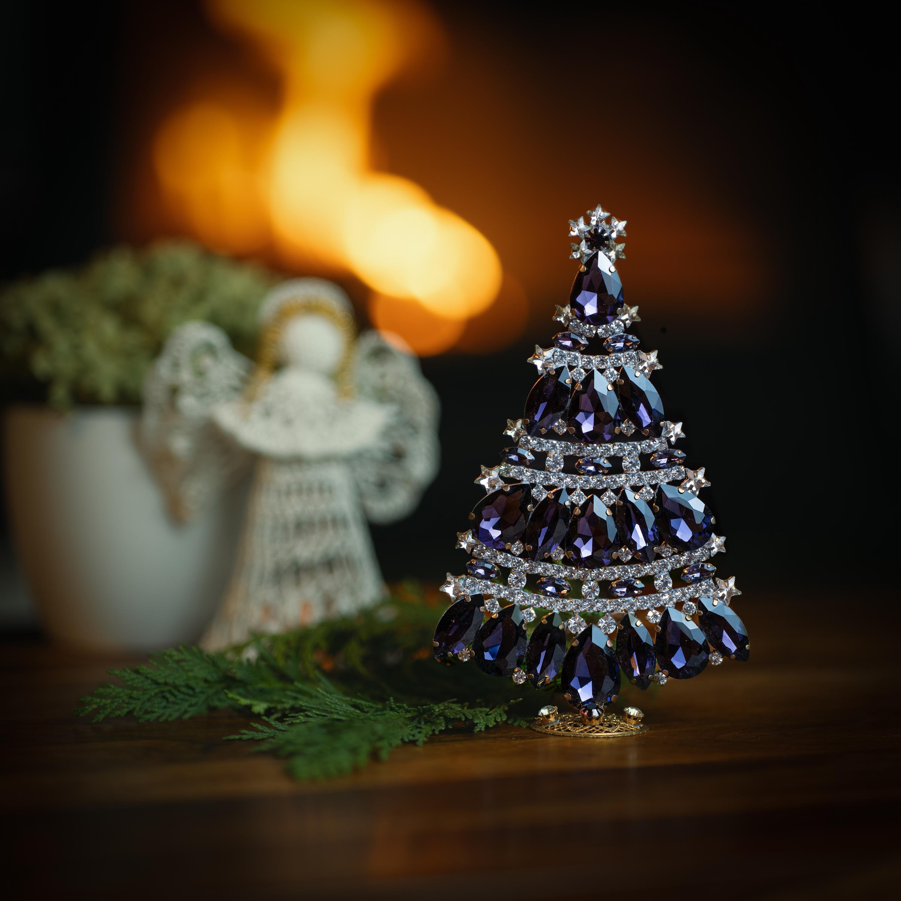 手作りのクリスタルクリスマスツリー：クリア＆アメジストライン