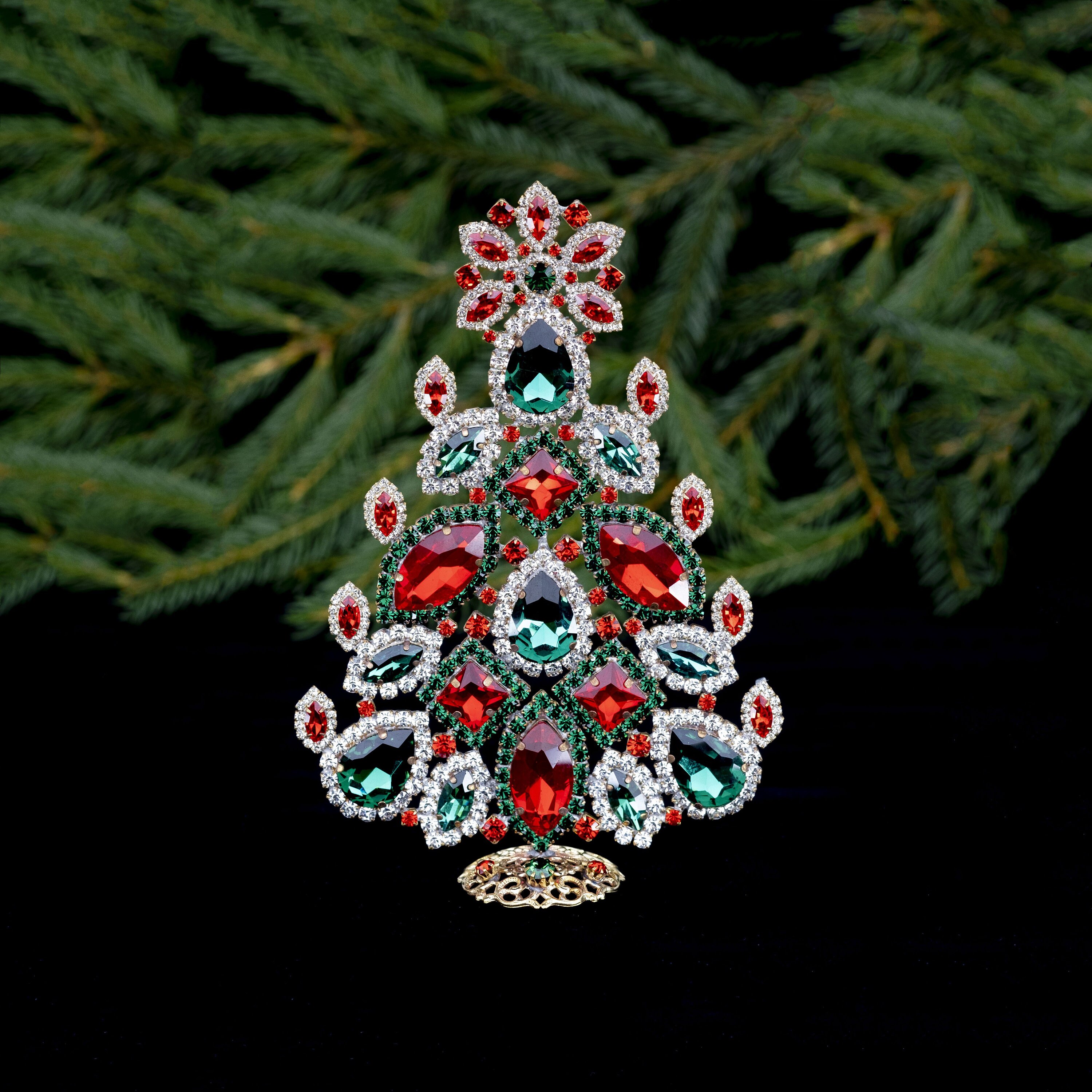 Luxury Vintage Czech Handmade Rhinestones Christmas Tree Decoration 